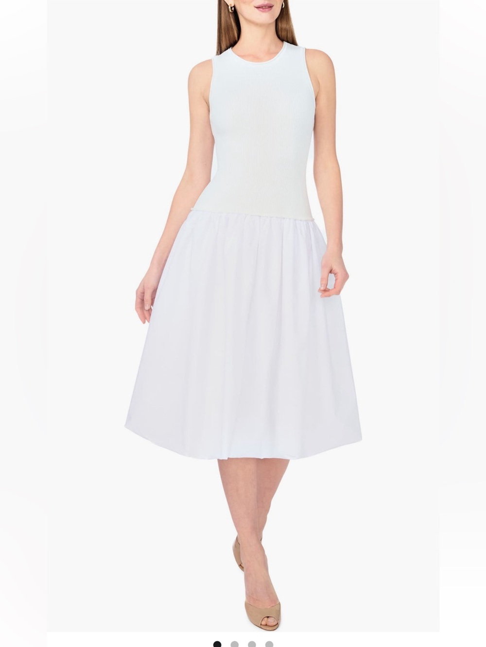 NWT 1.STATE Mixed Media Tank Midi Dress in Ultra White Size Medium (M)